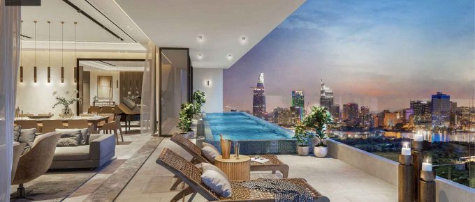 PHÒNG KHÁCH VÀ HỒ BƠI CỦA CĂN THE POOL VILLAS THE RIVER THỦ THIÊM SỐ PV01